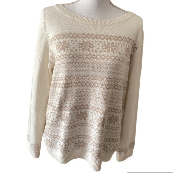 Talbots white and gold/ snowflake sweater, size petite large, cotton blend. NWOT - Picture 1 of 13